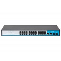 Switch PoE 24 Port HR901-AF-2422S tốc độ 10/100M, 2 Uplink Ethernet, 2 Uplink SFP, công suất tổng 400W, Led hiển thị